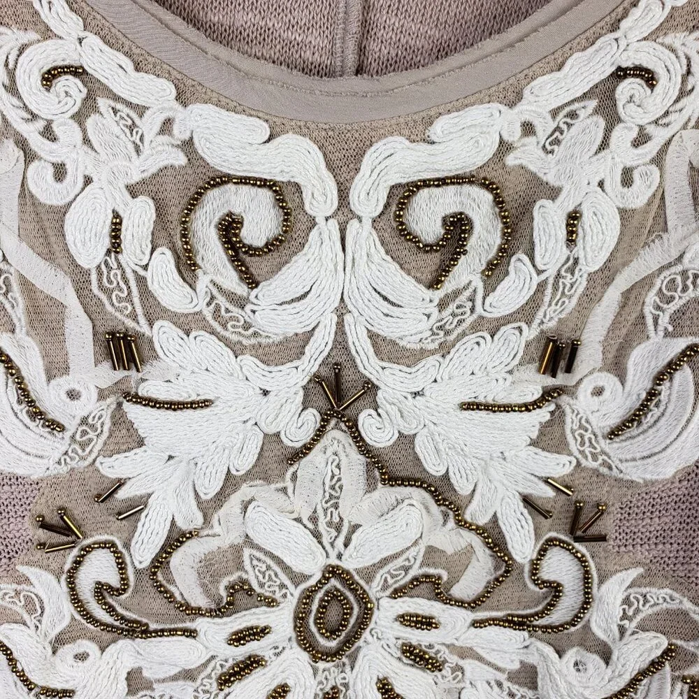 Anthropologie Meadow Rue Top Long Sleeve Boho Victorian Embroidered Beaded sz M